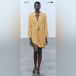 Zara pleated linen blend tunic dress M-L